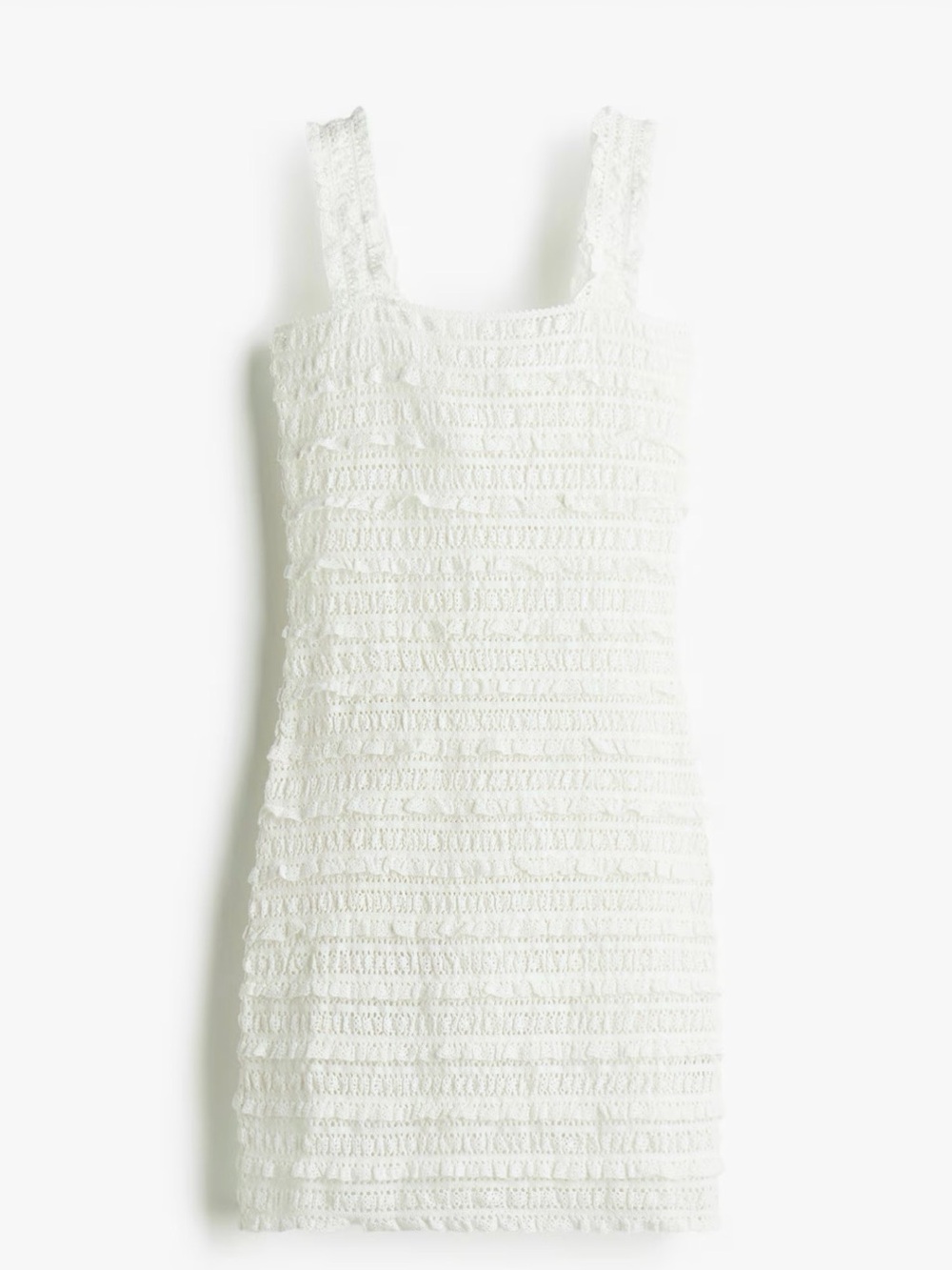 H&M White Textured Ruffle Mini Dress